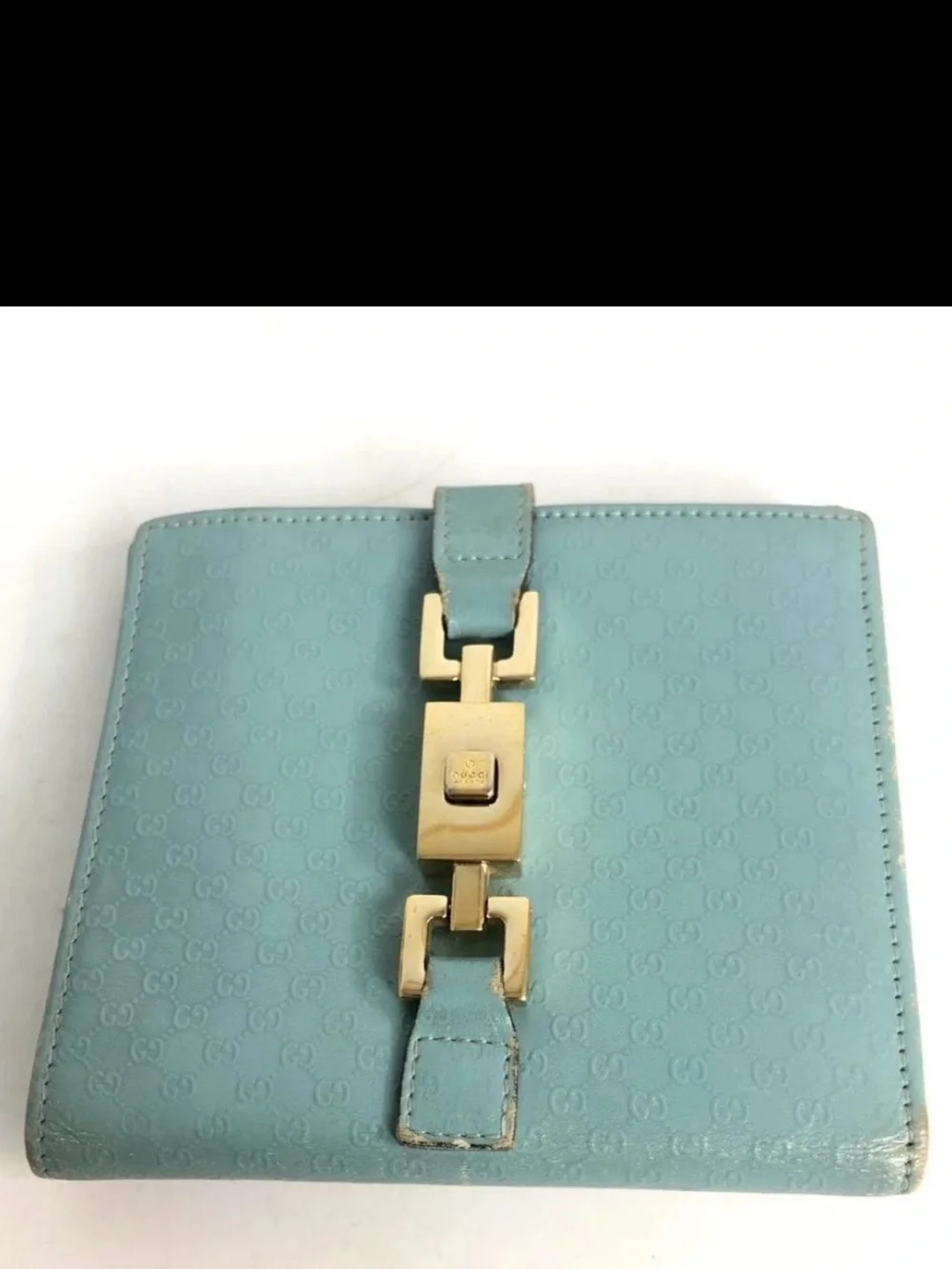 Gucci Powder Blue Leather Wallet with Gold Hardware